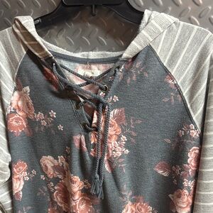 Maurices Floral Lace-Up Hoodie - Gray and Pink